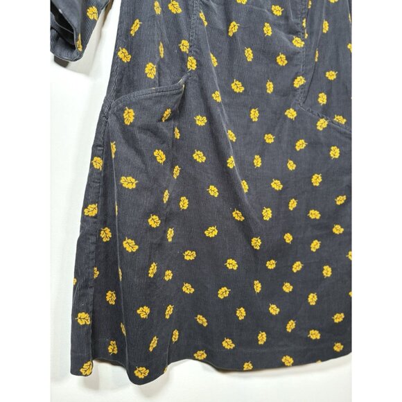 BODEN Fall Corduroy Navy Dress Leaves Cottagecore Preppy 3/4 Sleeve Size 8P - Picture 3 of 8